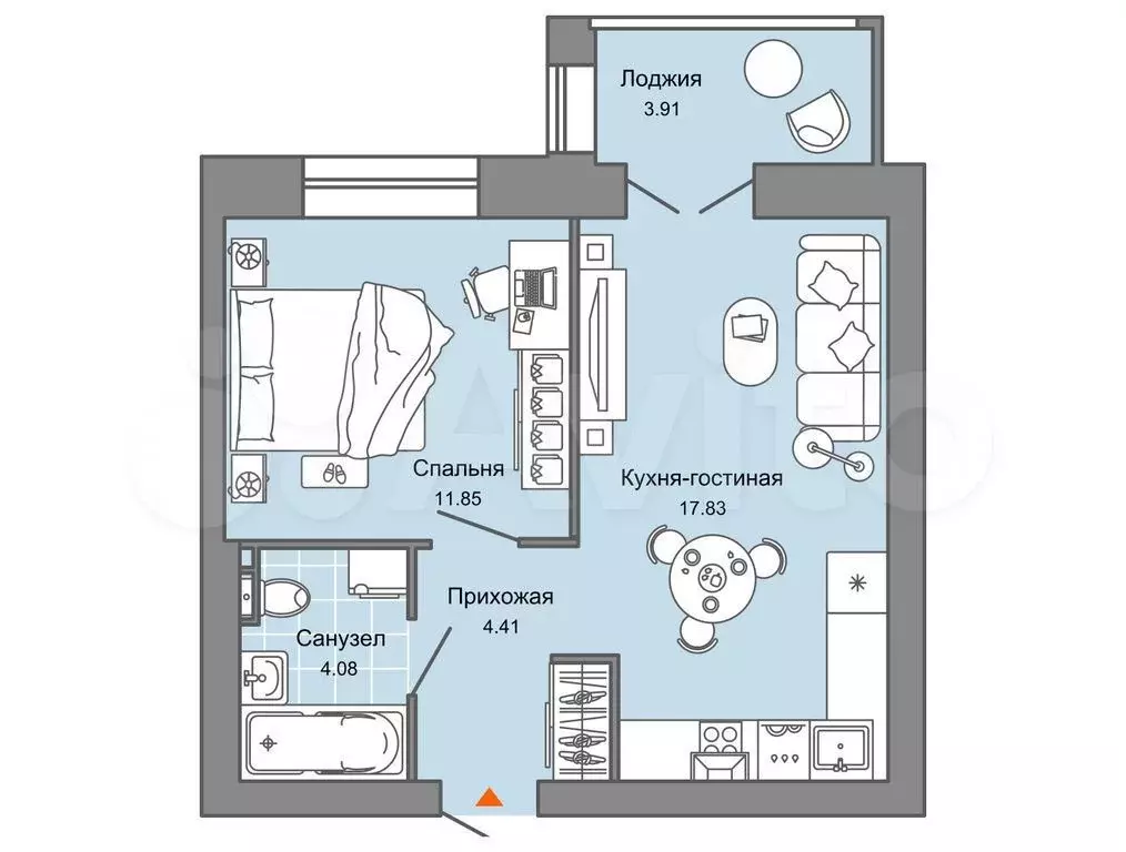 1-к. квартира, 40 м, 1/6 эт. - Фото 0