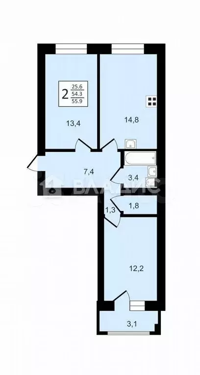 2-к. квартира, 56 м, 2/3 эт. - Фото 0