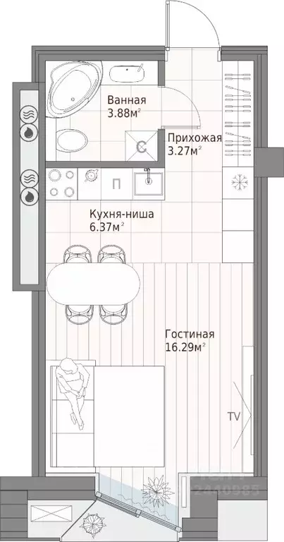 Студия Татарстан, Казань ул. Качалова (29.81 м) - Фото 0