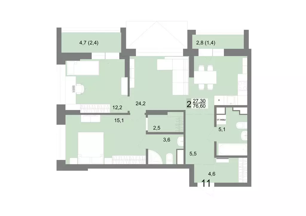 2-комнатная квартира: Екатеринбург, Посадская улица, 26 (76.6 м) - Фото 1