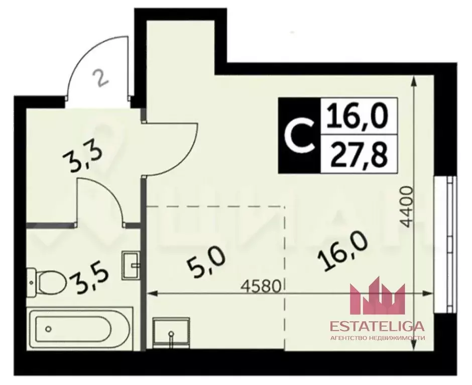 Студия Москва ул. Академика Волгина, 2 (27.8 м) - Фото 1