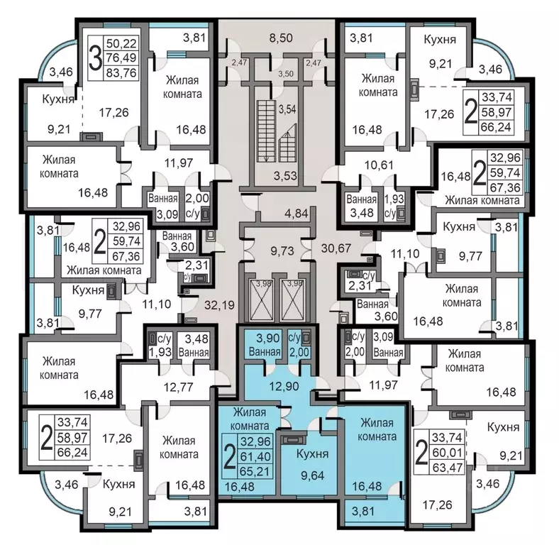 2-к кв. Калужская область, Калуга ул. Минская, 24 (65.21 м) - Фото 1