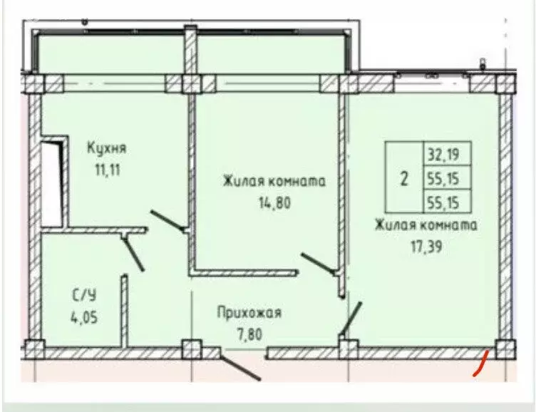 2-комнатная квартира: Нальчик, улица Тарчокова, 7 (55.15 м) - Фото 0