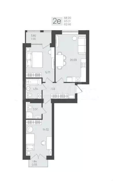 2-к. квартира, 64,5 м, 5/5 эт. - Фото 1