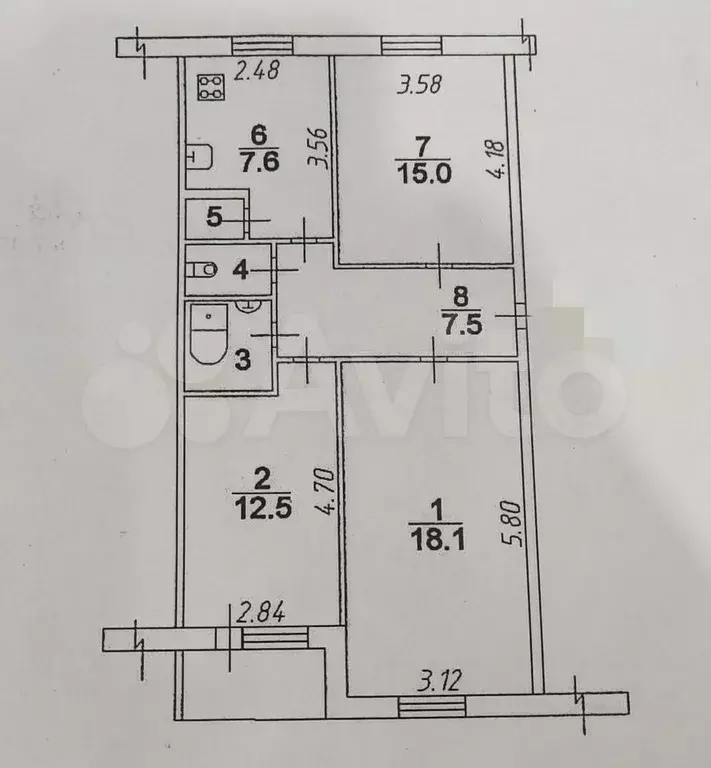 3-к. квартира, 65 м, 1/5 эт. - Фото 0