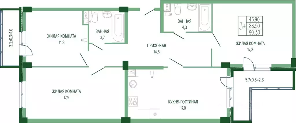 3-к кв. Краснодарский край, Краснодар Круговая ул., 4/1 (92.6 м) - Фото 0