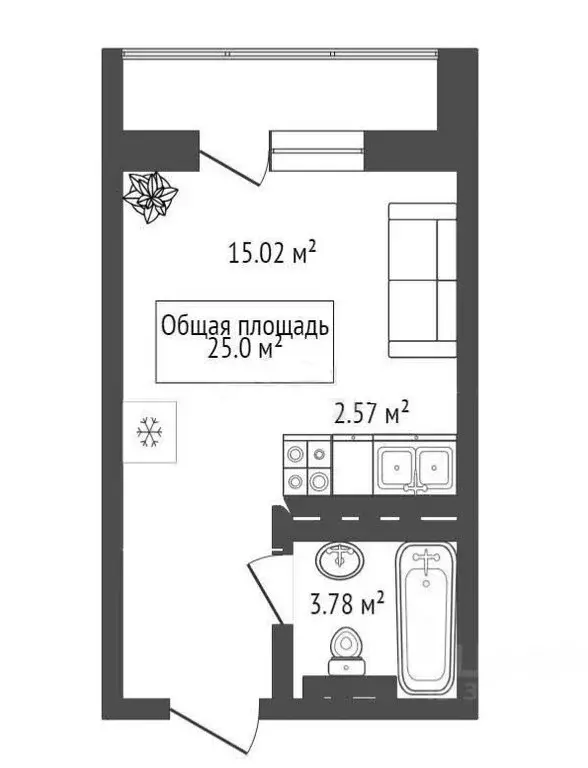 Квартира-студия: Новосибирск, улица Семьи Шамшиных, 91 (25 м) - Фото 0