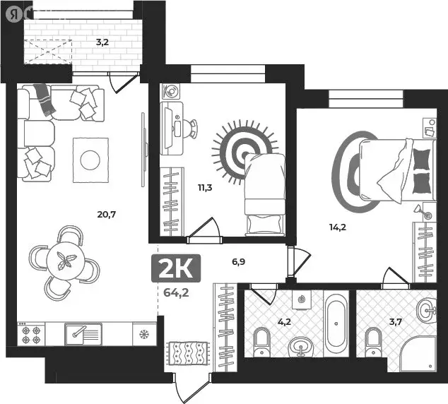 2-комнатная квартира: Тюмень, улица Разведчика Кузнецова, 16 (61 м) - Фото 1