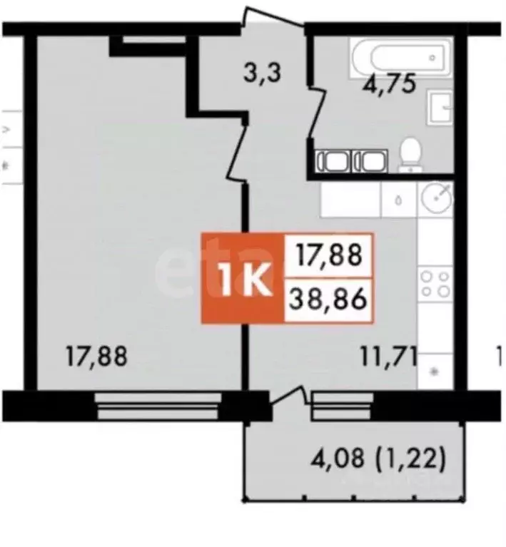 1-к кв. Калужская область, Калуга ул. Фомушина, 37 (38.86 м) - Фото 2