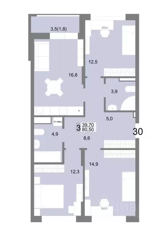 3-к кв. Свердловская область, Екатеринбург ул. Семена Лагоды, 80 (80.5 ... - Фото 1