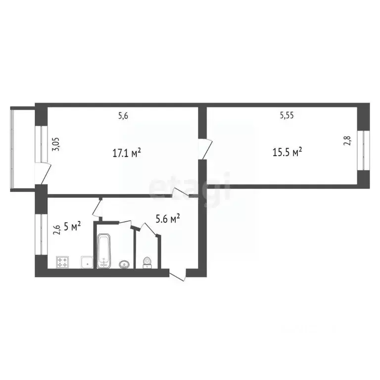 2-к кв. Красноярский край, Красноярск ул. Калинина, 80в (46.6 м) - Фото 2
