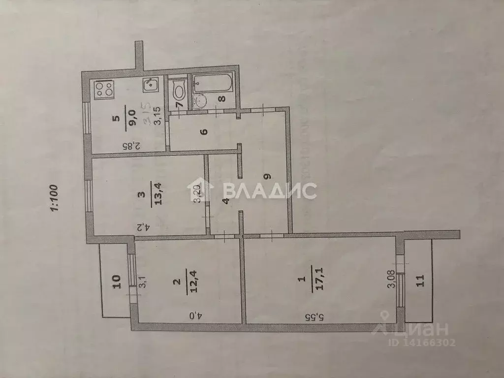 3-к кв. Белгородская область, Белгород ул. Щорса, 45а (70.9 м) - Фото 2