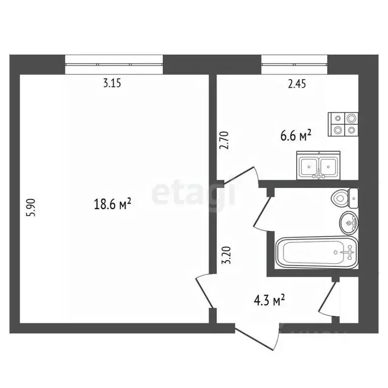1-к кв. Татарстан, Набережные Челны Автозаводский просп., 9 (33.2 м) - Фото 1