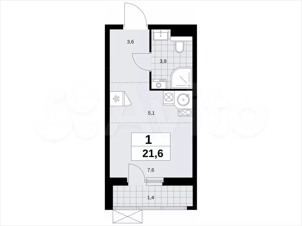 Квартира-студия, 21,6 м, 5/19 эт. - Фото 1