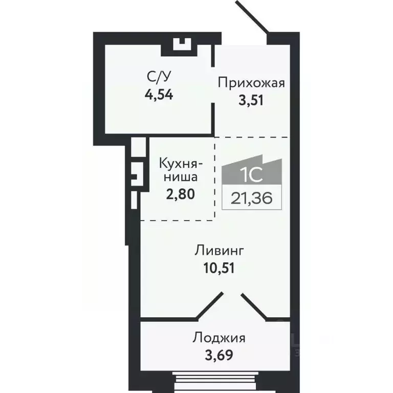 Студия Томская область, Томск Черемошники мкр, ул. Бердская, 14/3 ... - Фото 1