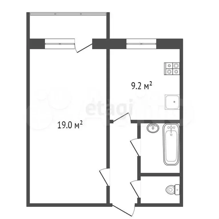 1-к. квартира, 37,4 м, 8/9 эт. - Фото 0