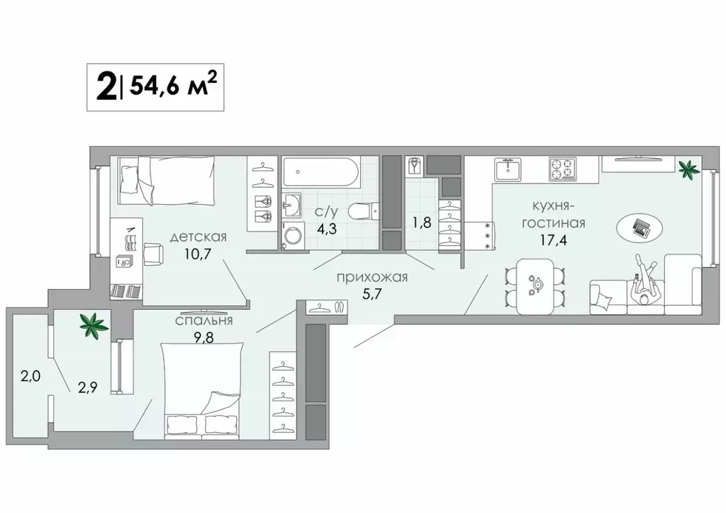 2-к кв. Тверская область, Тверь Южный мкр,  (54.6 м) - Фото 0