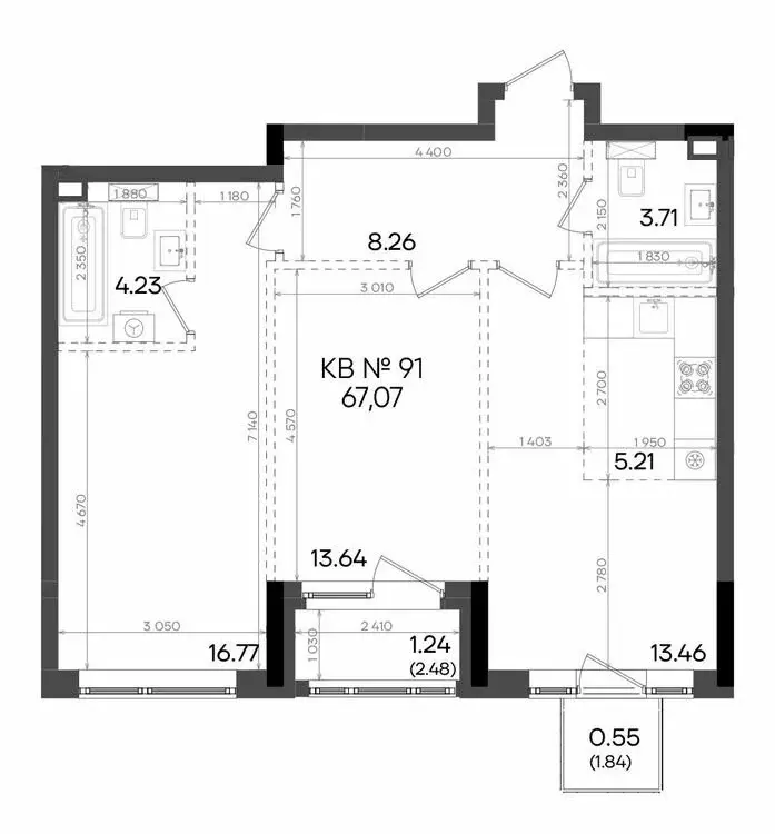 3-комнатная квартира: Казань, улица Аделя Кутуя, 181Ж (67.07 м) - Фото 0