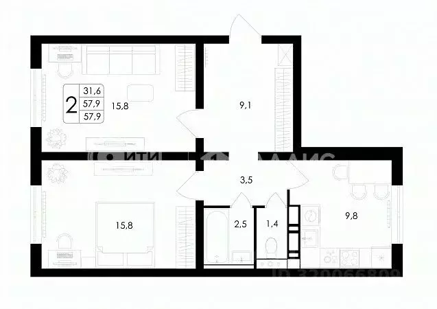 2-к кв. Воронежская область, Воронеж ул. Загоровского, 5/3 (57.9 м) - Фото 0