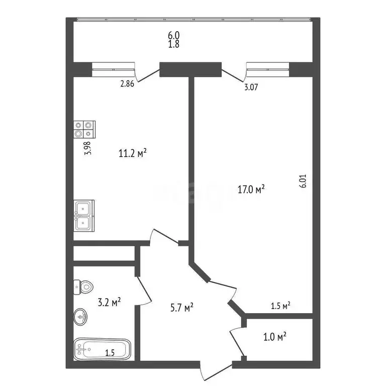 Квартира, 1 комната, 39.9 м - Фото 0