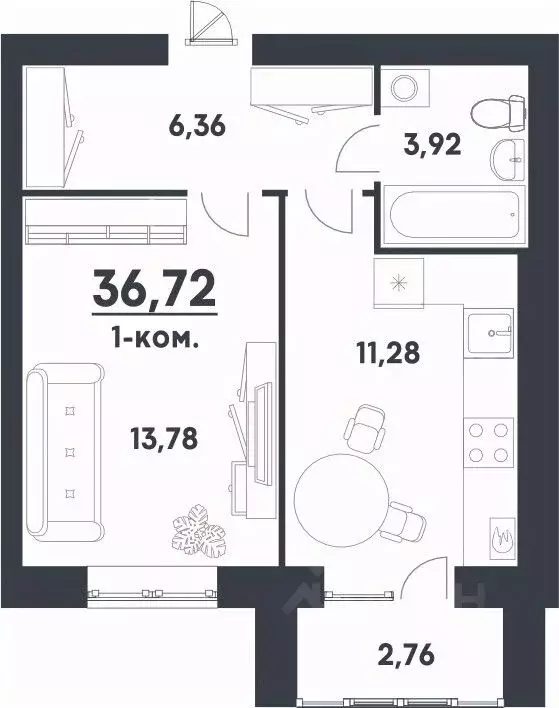 1-к кв. Волгоградская область, Волгоград Долина-2 жилрайон,  (36.72 м) - Фото 0