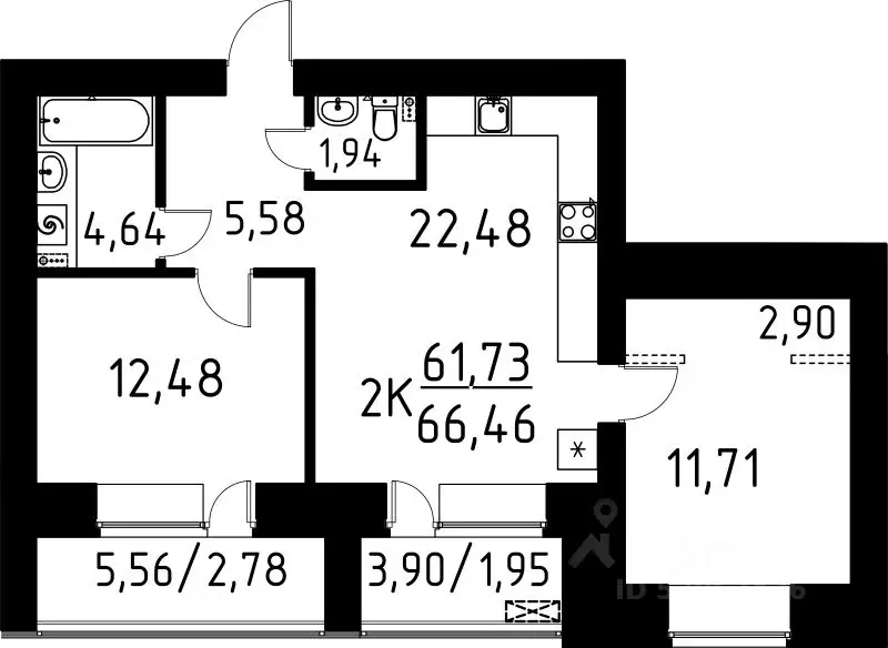 2-к кв. Томская область, Томск ул. Вершинина, 58к2 (66.46 м) - Фото 0