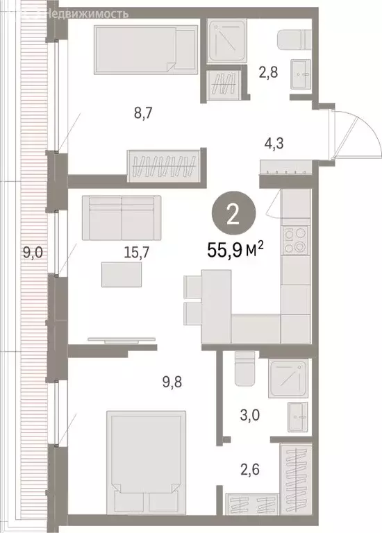 2-комнатная квартира: Екатеринбург, микрорайон Академический, 19-й ... - Фото 1