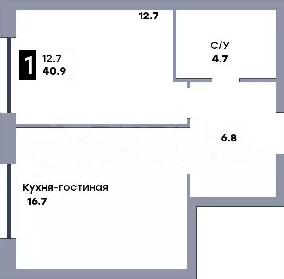 1-к. квартира, 40,9 м, 4/22 эт. - Фото 0