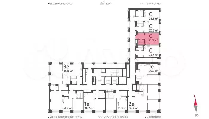 Квартира-студия, 21,9м, 3/52эт. - Фото 1