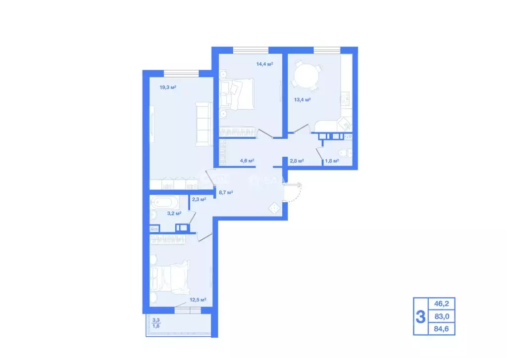 3-к кв. Воронежская область, Новоусманский район, пос. Отрадное, Новое ... - Фото 2