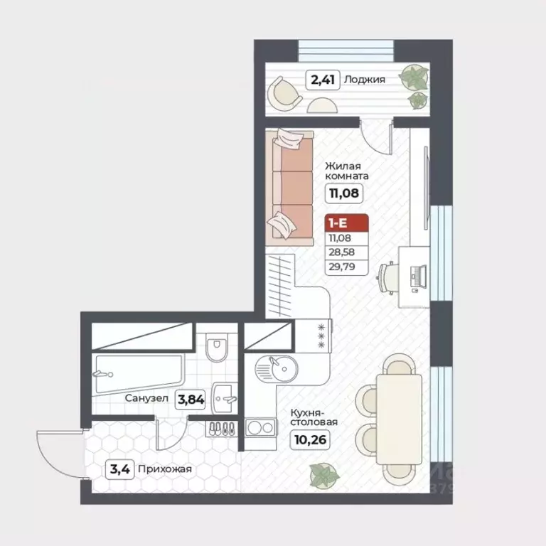 1-к кв. Хабаровский край, Хабаровск Тихоокеанская ул., 131 (29.79 м) - Фото 2