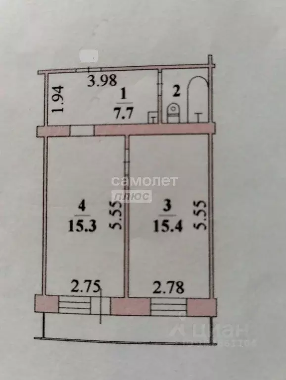 2-к кв. Липецкая область, Липецк ул. Ковалева, 107А (41.6 м) - Фото 1