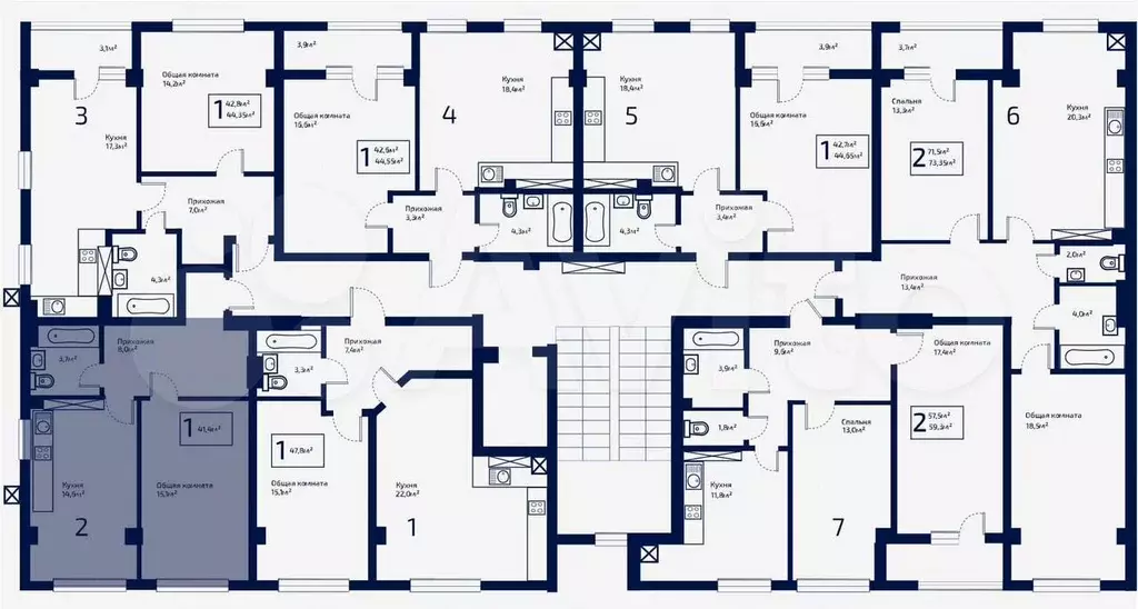 1-к. квартира, 41,7 м, 1/9 эт. - Фото 1