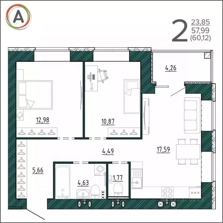 2-к кв. Брянская область, Брянск ул. Ульянова, 24 (60.12 м) - Фото 0