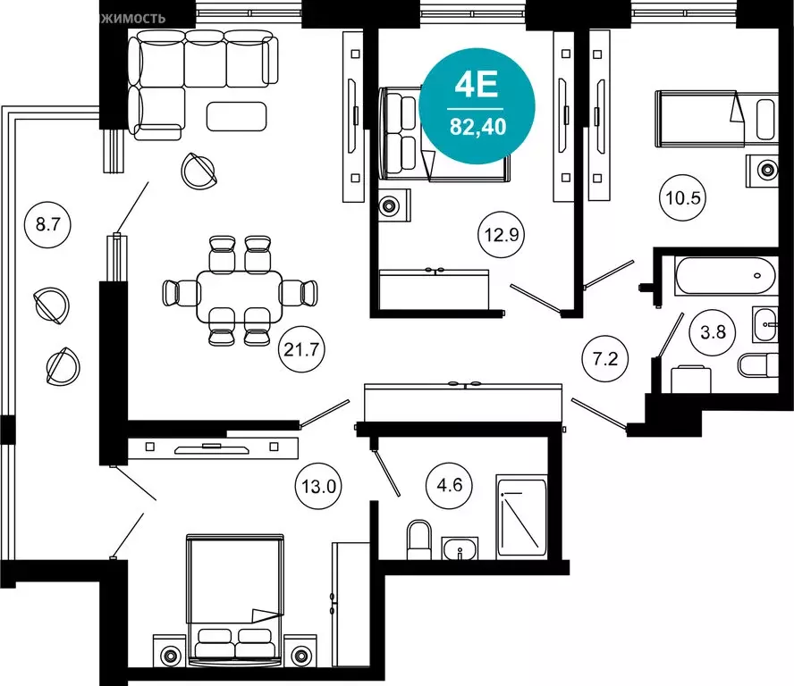 4-комнатная квартира: Сочи, улица Ленина, 280А (82.4 м) - Фото 0