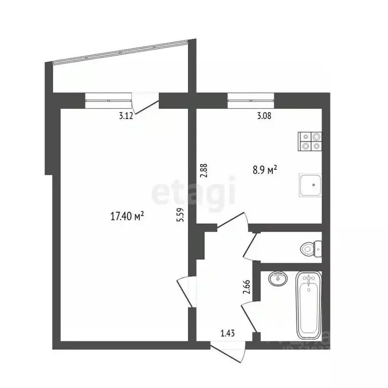1-к кв. Тюменская область, Тюмень Заречный проезд, 31 (33.3 м) - Фото 2