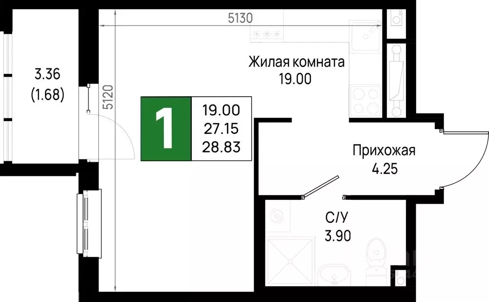 1-к кв. Ленинградская область, Всеволожский район, Свердловское ... - Фото 1