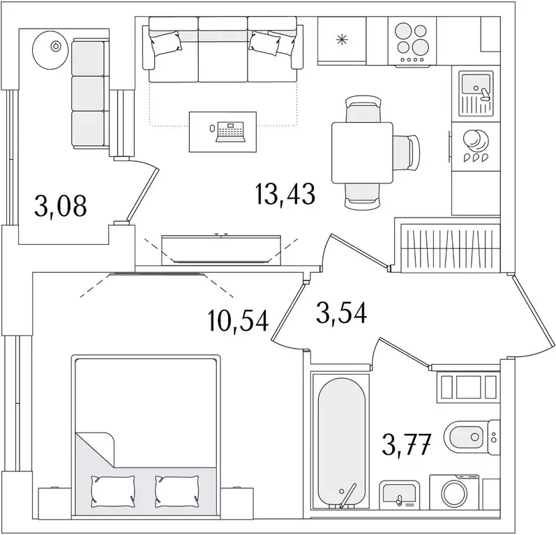1-к кв. Санкт-Петербург ул. Фучика, 12к2Г1 (32.82 м) - Фото 0