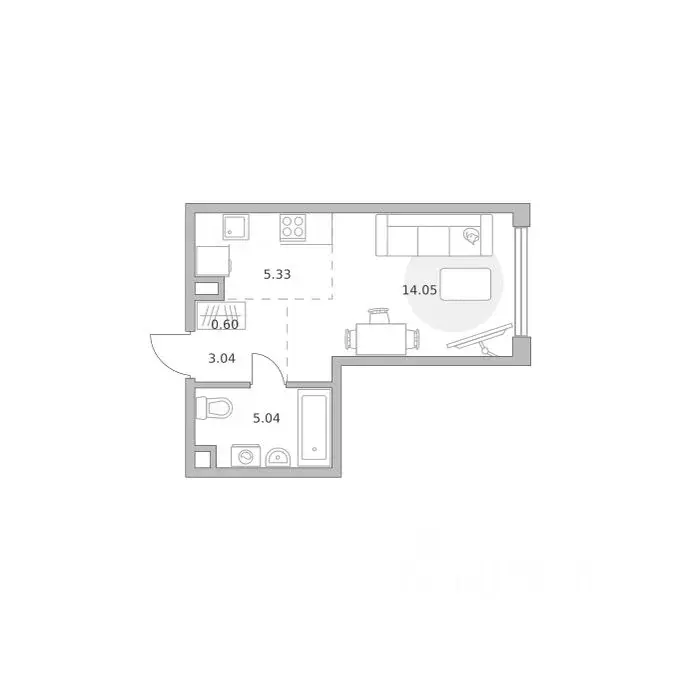 Студия Москва ул. Народного Ополчения, 34С4 (28.06 м) - Фото 1