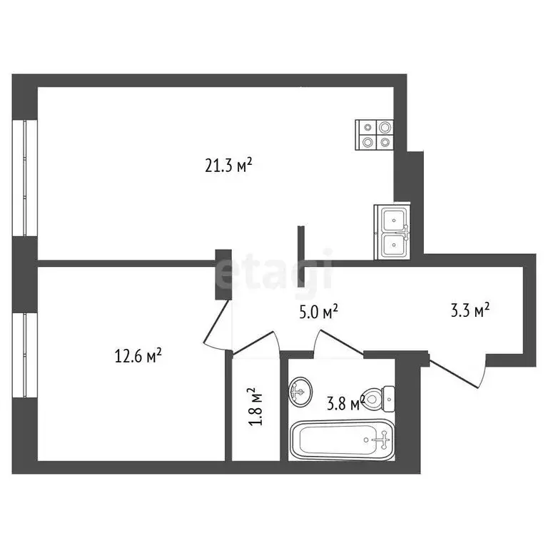 1-комнатная квартира: Тюмень, улица Судостроителей, 48 (48.51 м) - Фото 1