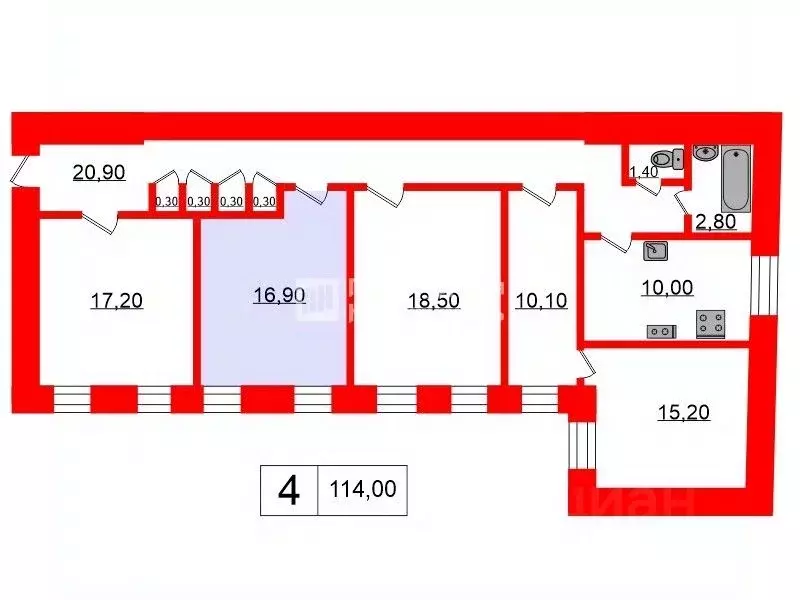 Комната Санкт-Петербург 7-я Красноармейская ул., 20 (17.0 м) - Фото 1