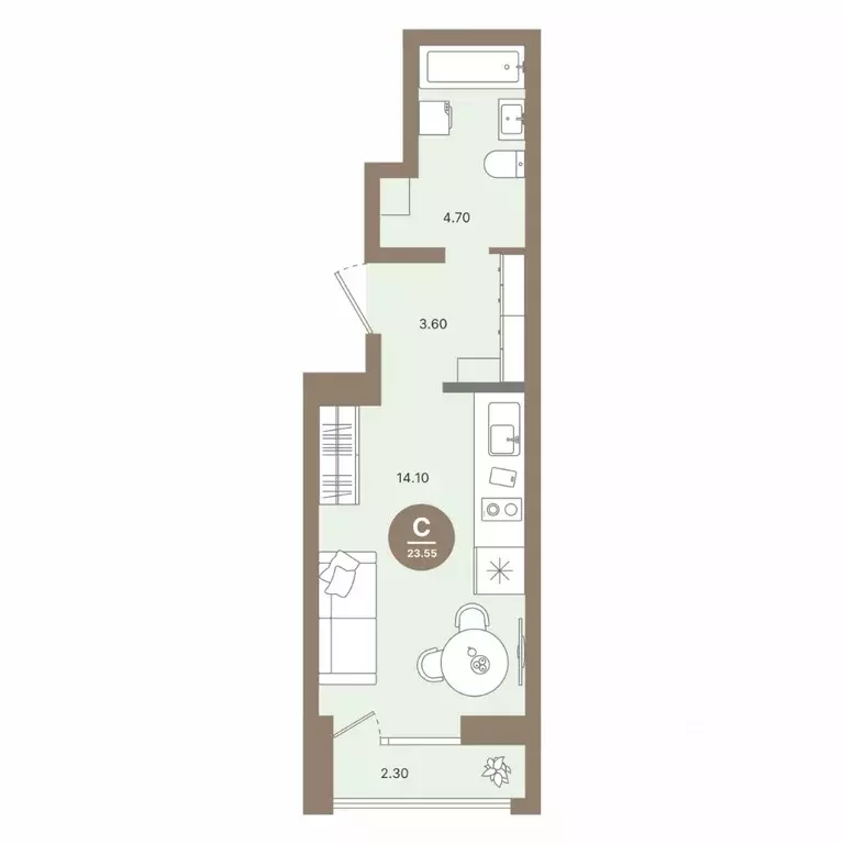 Студия Нижегородская область, Нижний Новгород 52-й кв-л,  (23.55 м) - Фото 0