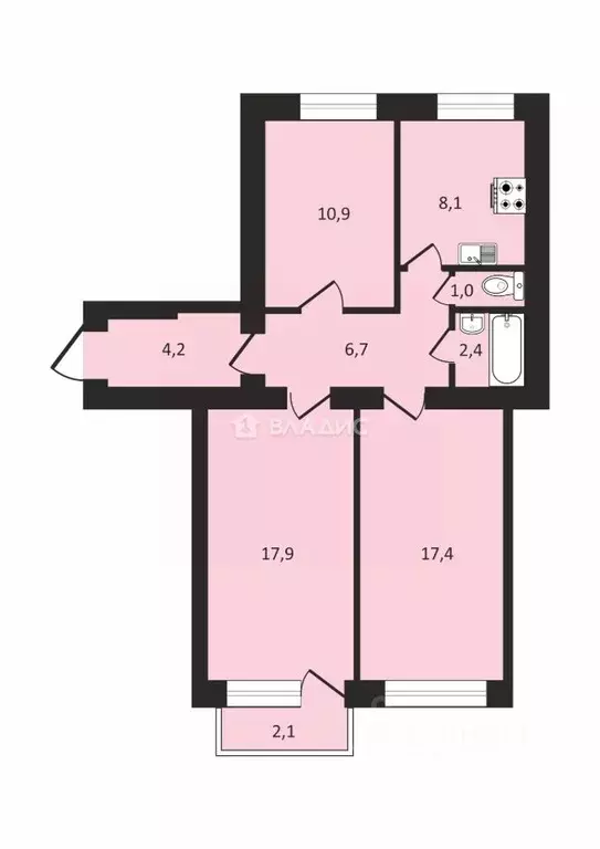 3-к кв. Санкт-Петербург Ординарная ул., 21 (68.6 м) - Фото 2