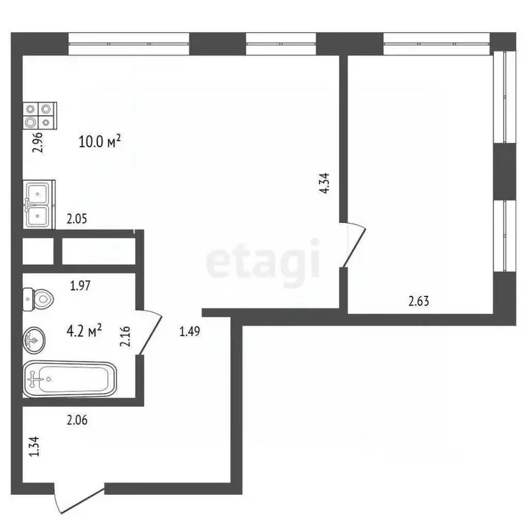 1-к кв. Московская область, Люберцы ул. Гоголя, 3 (42.9 м) - Фото 2
