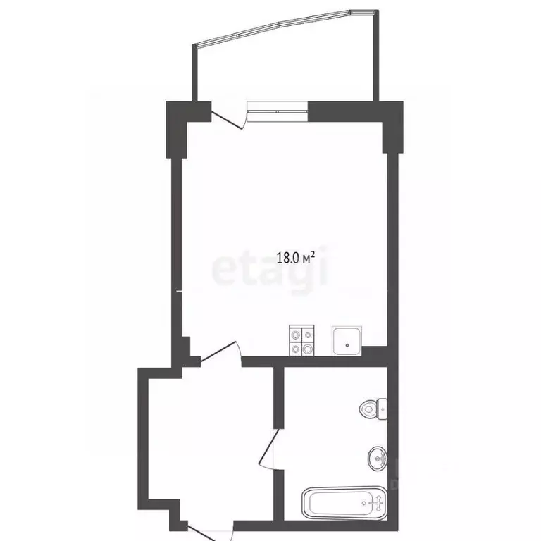 Студия Тюменская область, Тюмень ул. Федюнинского, 64к1 (30.4 м) - Фото 2