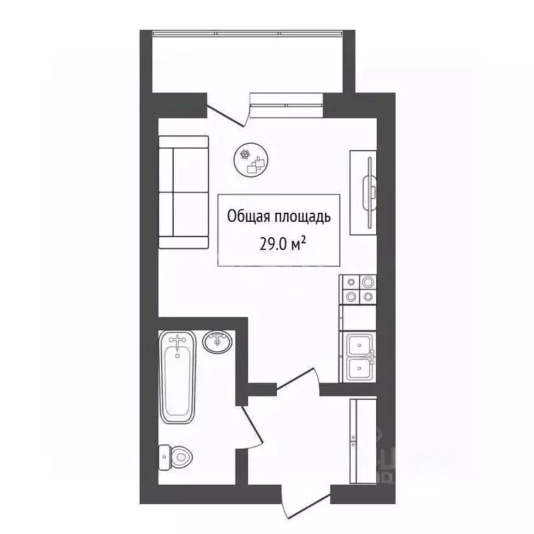 Студия Новосибирская область, Новосибирск ул. Фрунзе, 20 (28.6 м) - Фото 1
