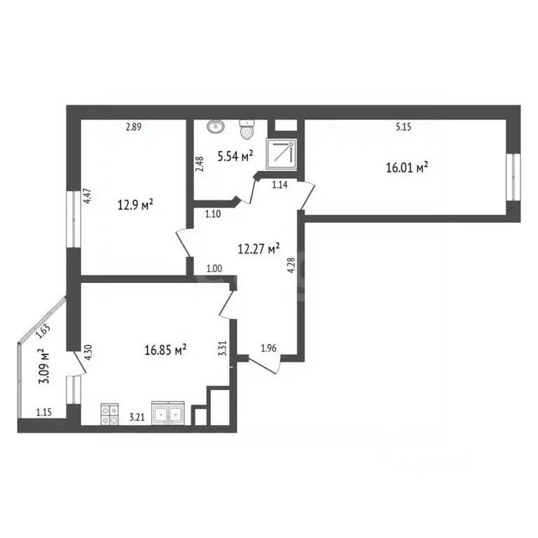 2-к кв. Тюменская область, Тюмень ул. Тимофея Чаркова, 79к3 (62.4 м) - Фото 2