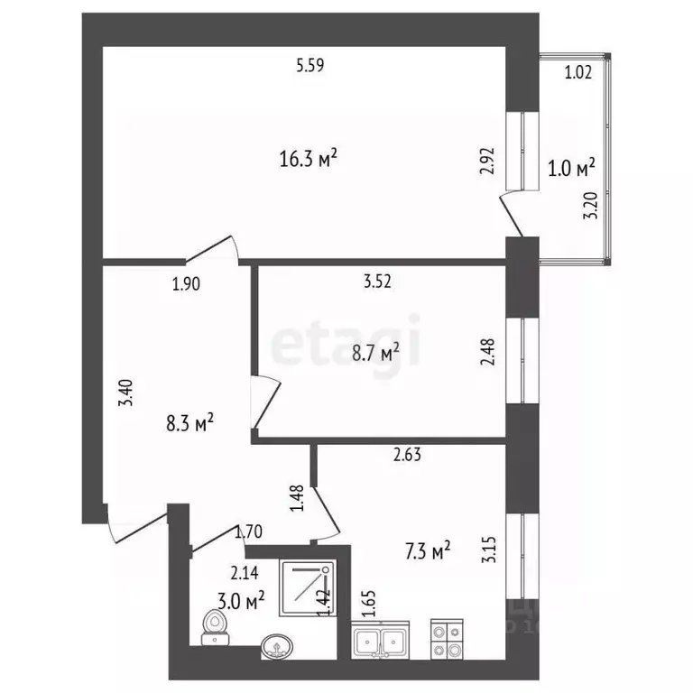 2-к кв. Саха (Якутия), Ленск ул. Ойунского, 34 (43.6 м) - Фото 2
