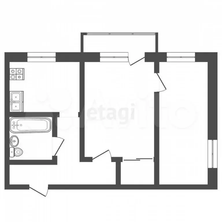 2-к. квартира, 56,5 м, 2/4 эт. - Фото 0