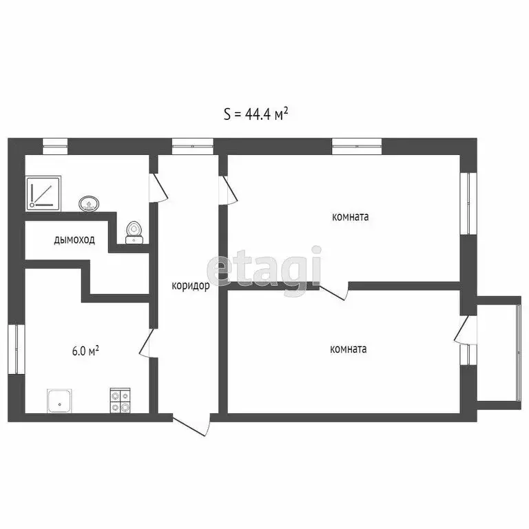 2-комнатная квартира: Альметьевск, улица Клары Цеткин, 59 (42 м) - Фото 1